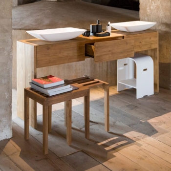 Cipì Tricky CP501TRI Bankhocker aus naturbelassenem gewachstem Teakholz