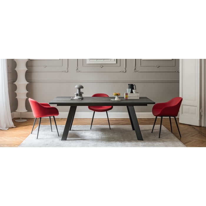 Midj Alexander Tisch mit Stahlstruktur und Platte aus Cristalceramica oder Massivholz