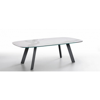 Midj Alexander Tisch mit Stahlstruktur und Platte aus Cristalceramica oder Massivholz