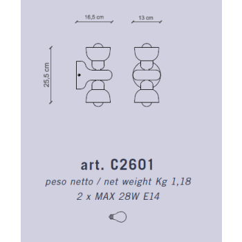 WALL LIGHT 2 LIGHTS DECO' BERIMBAU C2601