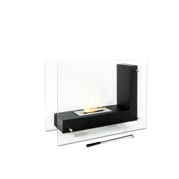Stones Crossing Floor Fireplace in Black Metal