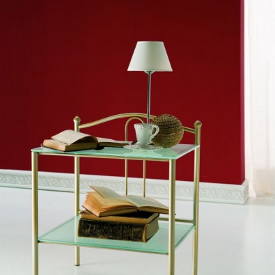 Donatello iron bedside table by Ingenia Bontempi with glass shelves