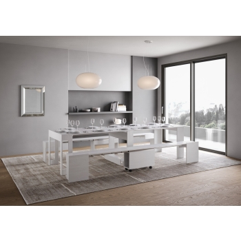 Evolve console with lower and upper bench - Extendable console 90x42/302 cm Evolve white ash internal extensions with lower and upper bench