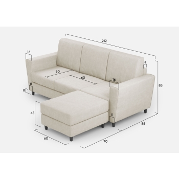 Yasel 3 seater sofa with pouf by Ityhome