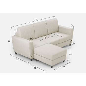 Yasel 3 seater sofa with pouf by Ityhome