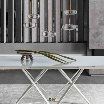 Spark Bontempi lamp with suspensions and ceiling rose in brass and borosilicate glass