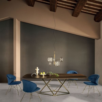 Spark Bontempi lamp with suspensions and ceiling rose in brass and borosilicate glass