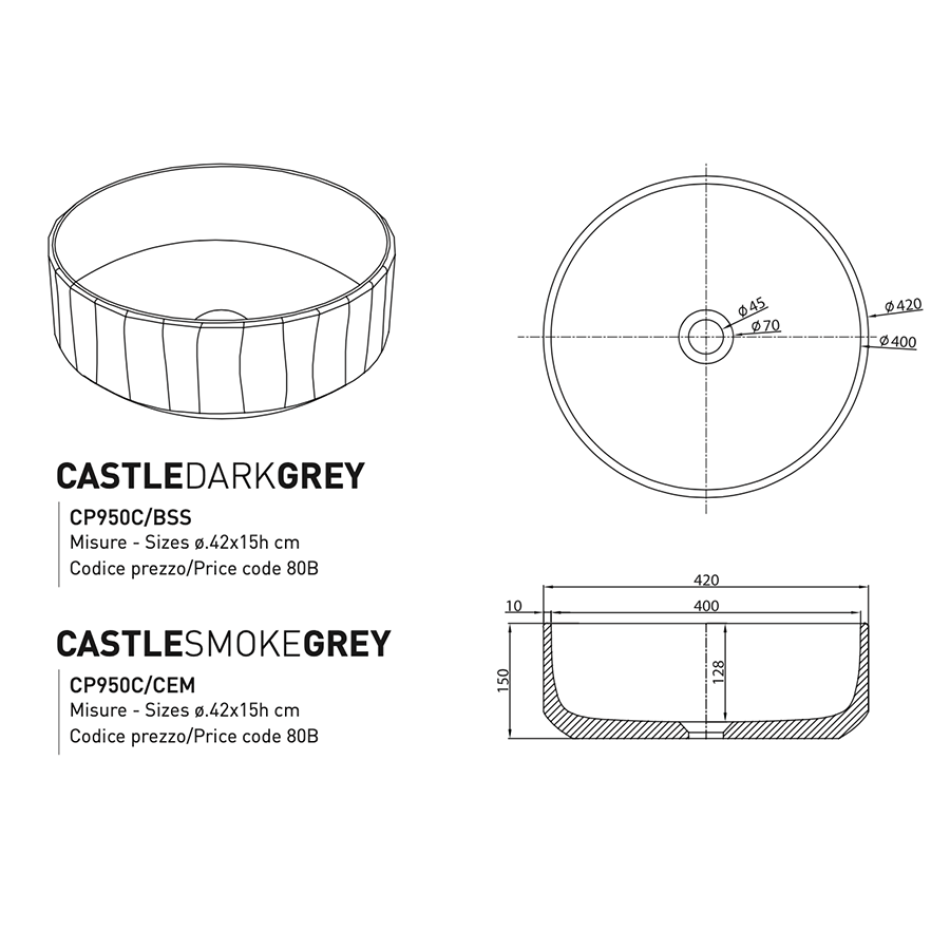 Castle Gray sink by Cipì in Blue Sand Stone