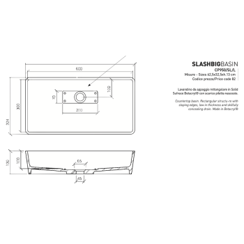 Slash Big Basin CP950 / SL / L by Cipì in rectangular Solid Surface