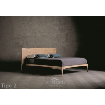 Wood bed of double Altacorte with headboard in Oak wooden planks