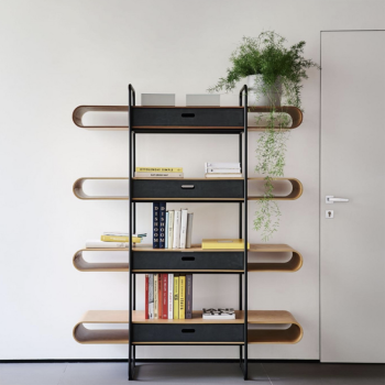 Apelle sideboard in metal and wood with leather doors and drawer by Midj