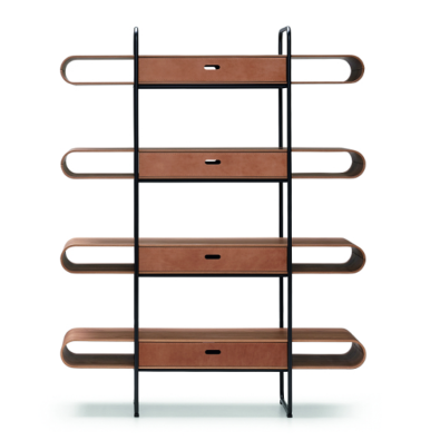 Apelle sideboard in metal and wood with leather doors and drawer by Midj