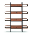 Apelle bookcase in metal and wood with leather-covered drawer by Midj