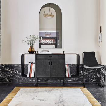 Apelle sideboard in metal and wood with leather doors and drawer by Midj