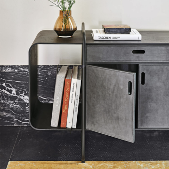 Apelle sideboard in metal and wood with leather doors and drawer by Midj