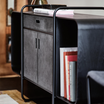 Apelle sideboard in metal and wood with leather doors and drawer by Midj