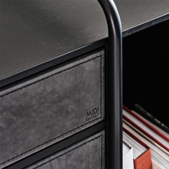 Apelle sideboard in metal and wood with leather doors and drawer by Midj