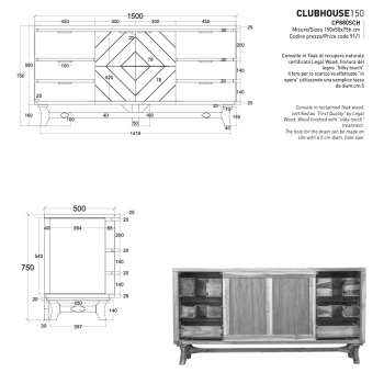 Bathroom furniture Console Side board Club House 150 CP880SCH Cipì