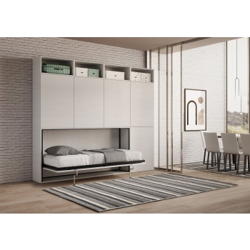 Mod.KANDO single white ash with furniture - Horizontal single foldaway bed Kando composition A White Ash