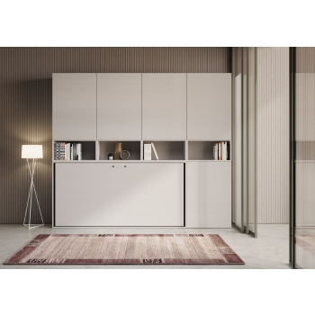 Mod.KANDO single white ash with furniture - Horizontal single foldaway bed Kando composition A White Ash