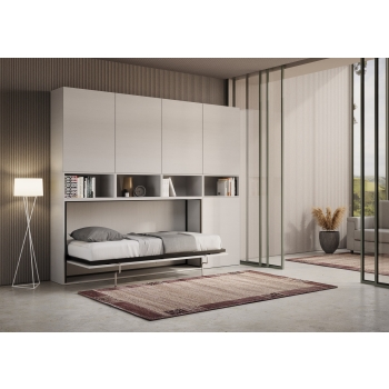 Mod.KANDO single white ash with furniture - Horizontal single foldaway bed Kando composition A White Ash