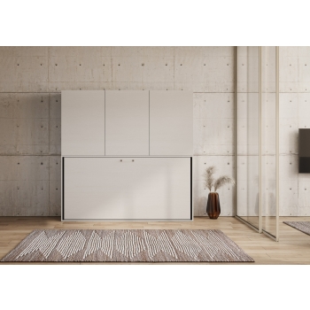Mod.KANDO single white ash with furniture - Horizontal single foldaway bed Kando composition A White Ash
