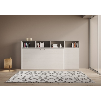 Mod.KANDO single white ash with furniture - Horizontal single foldaway bed Kando composition A White Ash