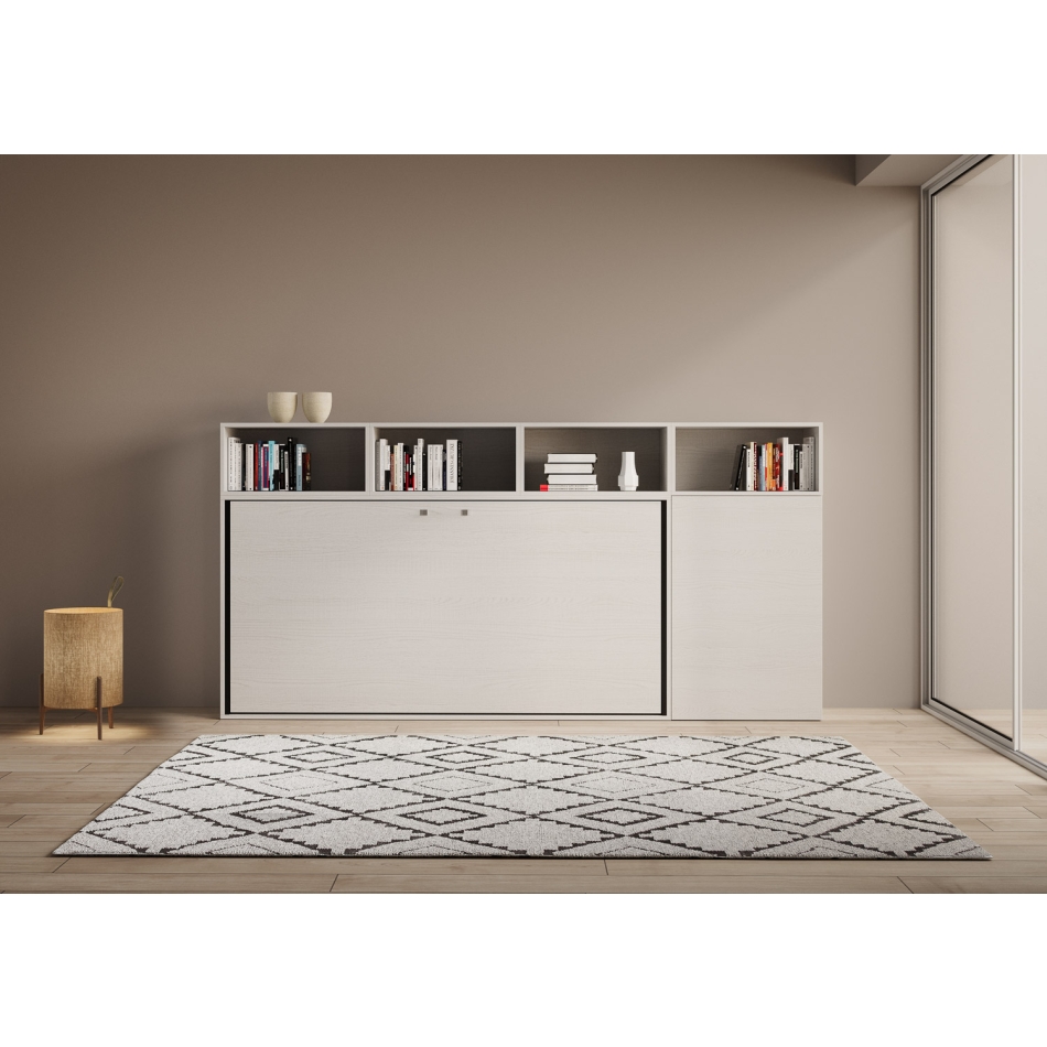Mod.KANDO single white ash with furniture - Horizontal single foldaway bed Kando composition A White Ash