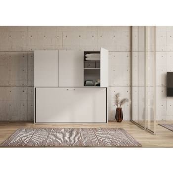 Mod.KANDO single white ash with furniture - Horizontal single foldaway bed Kando composition A White Ash