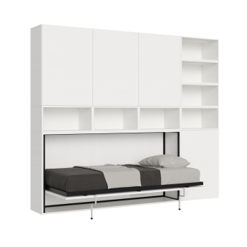 Mod.KANDO single white ash with furniture - Horizontal single foldaway bed Kando composition A White Ash