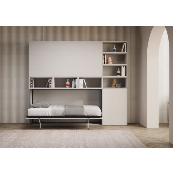 Mod.KANDO single white ash with furniture - Horizontal single foldaway bed Kando composition A White Ash