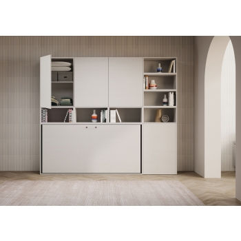 Mod.KANDO single white ash with furniture - Horizontal single foldaway bed Kando composition A White Ash