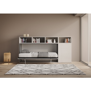 Mod.KANDO single white ash with furniture - Horizontal single foldaway bed Kando composition A White Ash
