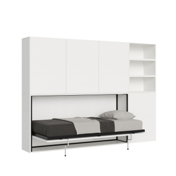Mod.KANDO single white ash with furniture - Horizontal single foldaway bed Kando composition A White Ash