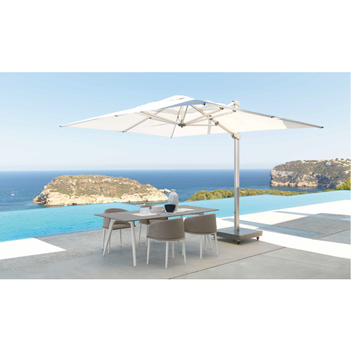 Zeus fabric umbrella from the Parasol line by Talenti for gardens, available in two sizes.