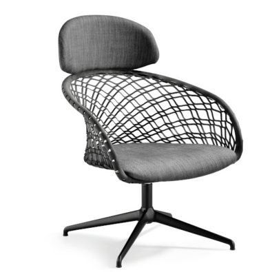 P47 DPA TS_CU swivel and adjustable armchair with high leather backrest and covered in fabric or leather by Midj