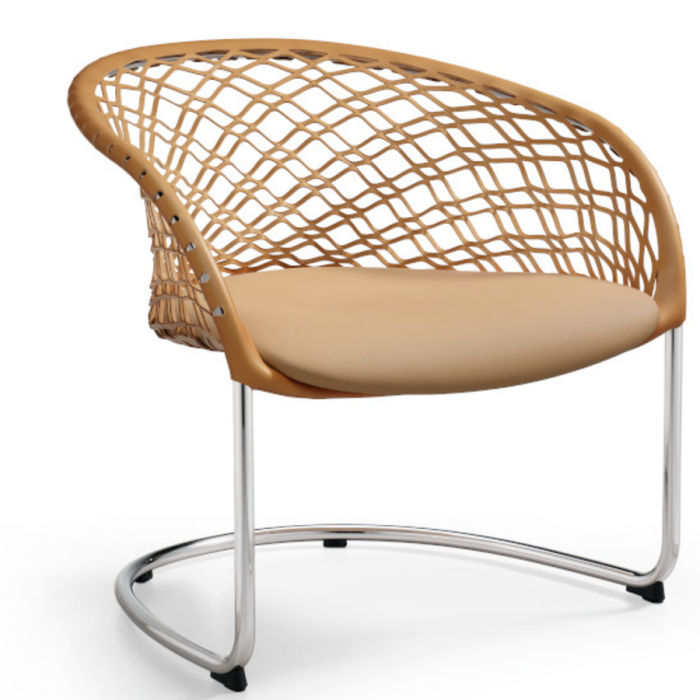 Waiting armchair P47 AP M TS_CU with leather backrest and upholstered in fabric or leather by Midj