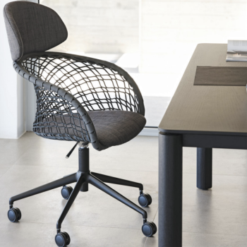 P47 DP TS_CU swivel and adjustable armchair with high leather backrest and covered in fabric or leather by Midj