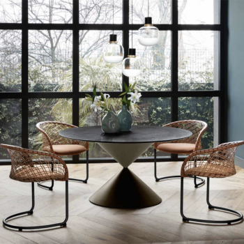 P47 PM TS_CU armchair with leather backrest and upholstered in fabric or leather by Midj