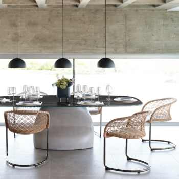P47 PM TS_CU armchair with leather backrest and upholstered in fabric or leather by Midj
