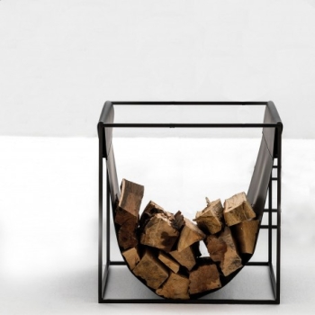 Wood holder in metal and leather by Adriani&Rossi