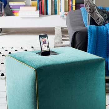 Straits pouf with mobile stereo system in fabric or eco-leather