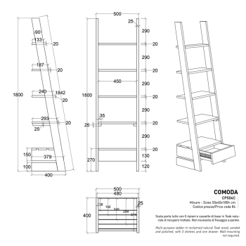 Ladder door everything with 5 shelves and Comoda CP504C drawer in Teak