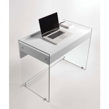 Mydesk desk by Pezzani with structure in transparent tempered glass and laminate top