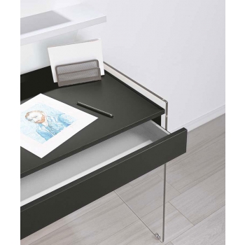 Mydesk desk by Pezzani with structure in transparent tempered glass and laminate top