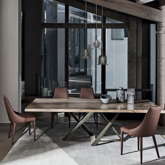 Chair and armchair Clara covered and padded with steel structure by Bontempi