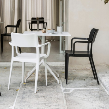 Nenè P PP-TS chair in polypropylene with armrests covered in fabric by Midj