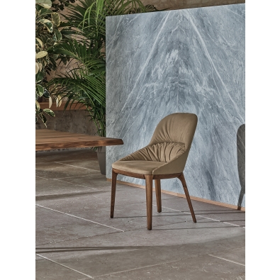 Queen chair by Bontempi in solid wood or lacquered steel with padded and upholstered shell