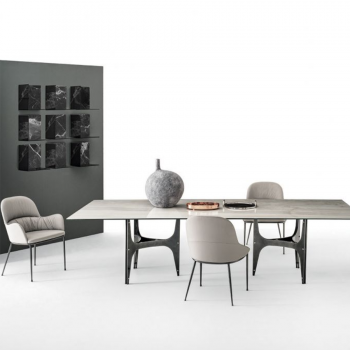 Queen chair by Bontempi in solid wood or lacquered steel with padded and upholstered shell