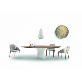 Sveva chair by Bontempi with wooden structure covered in various fabrics